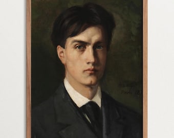 Man Portrait Print – Moody Wall Art, Antique Portrait Painting Poster, Dark Academia Decor