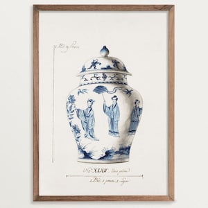 Chinoiserie Ginger Jar Print | Antique Wall Art Prints | French Art | Blue and White Ginger Jar