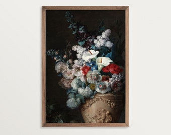 Dark Flower Print | Still Life Oil Painting | Modern Antique Prints