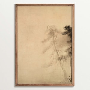 Stampa artistica da parete Wabi Sabi, schizzo di un pino vintage, stampa artistica da parete minimalista