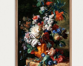 Baroque Flower Print, Dark Floral Still Life, Moody Wall Art