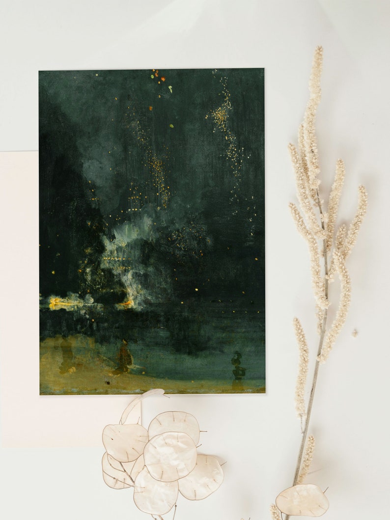 Moody Landscape Painting Print Nocturne Dark Art, Vintage Wall Art, Night Sky Print image 7