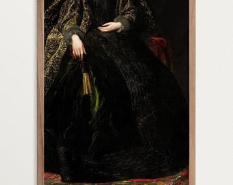Victorian Woman Art Print, Dark Academia Decor, Antique Fashion Portrait, Baroque Wall Art
