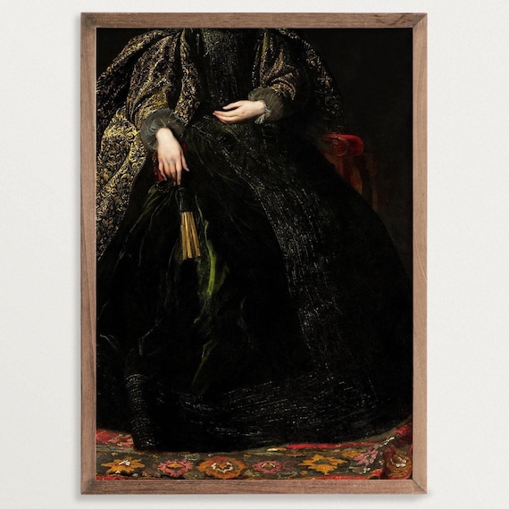 Victorian Woman Art Print, Dark Academia Decor, Antique Fashion Portrait, Baroque Wall Art