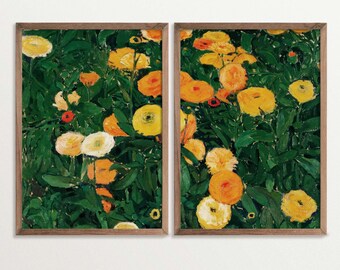 Marigold Floral Art Prints Set, Vintage Botanical Wall Art
