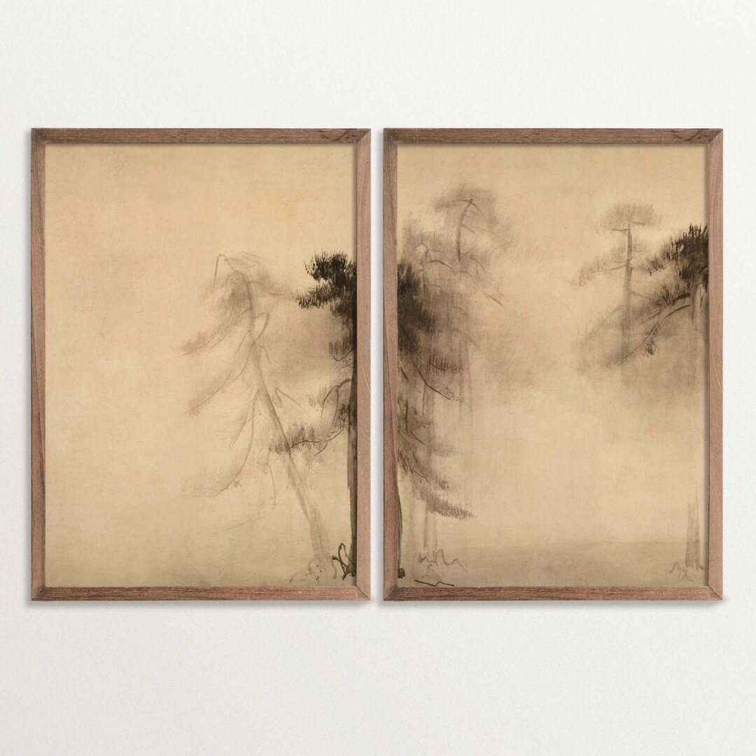 Japandi Pine Tree Print Set of Two, Minimalist Wabi Sabi Art, Nature ...