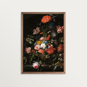 Moody Flower Still Life | Dark Academia Decor | Vintage Oil Painting | Bouquet Print