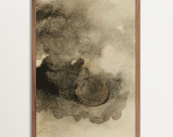 Wabi Sabi Abstrakter Kunstdruck – Japanische Tuschemalerei, Neutrales Wandbild in Beige und Schwarz, Zeitlose Japandi Dekoration