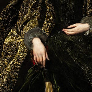 Close-up image of an art print displaying intricate details and texture, highlighting the brushstrokes and color depth. The print showcases the fine craftsmanship and high-quality reproduction of the artwork.