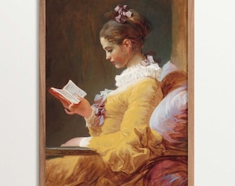 Woman Reading Art Print, Rococo Art, Vintage Portrait Painting Poster