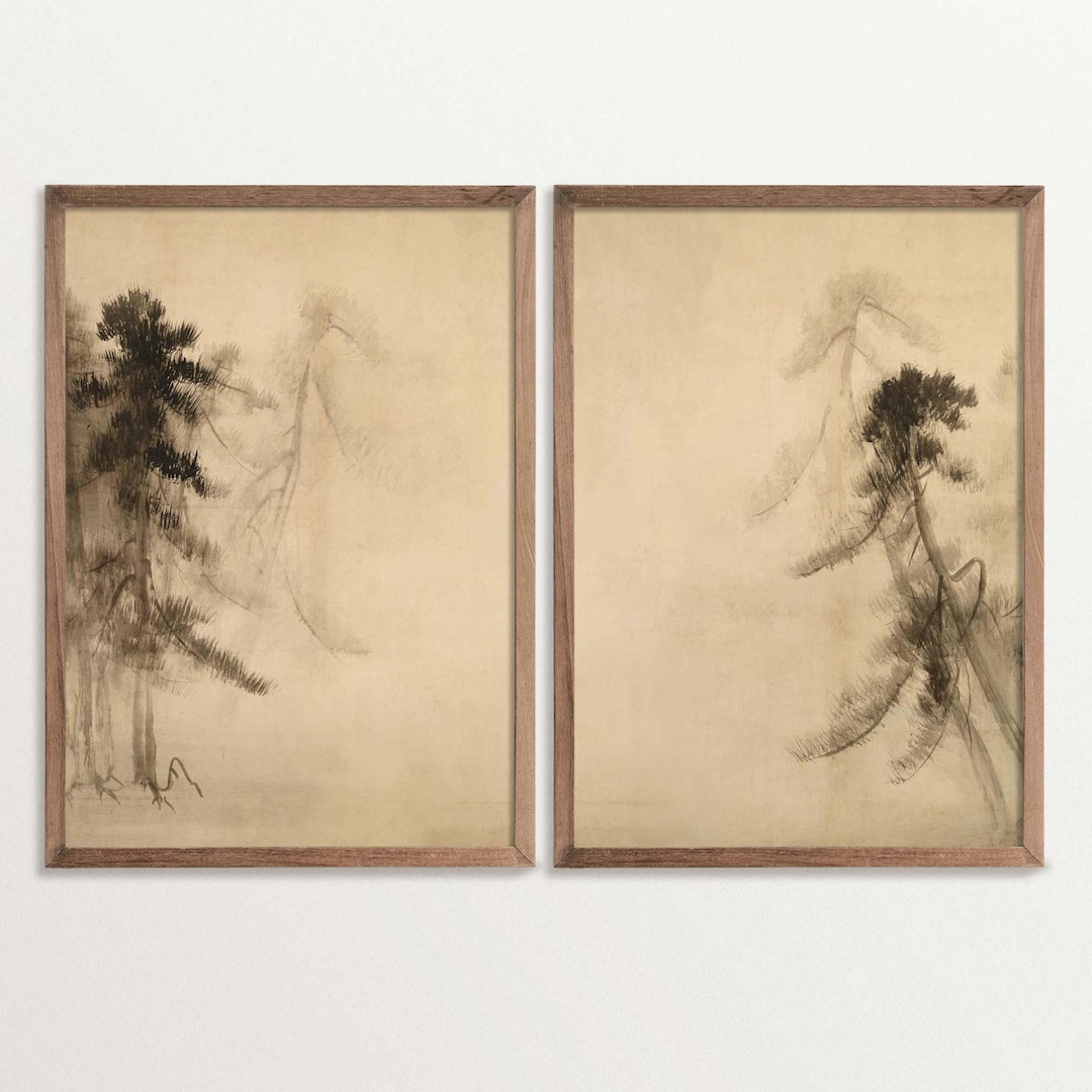 Wabi Sabi Wall Art Set – Minimalist Pine Tree Prints, Nature Decor for ...