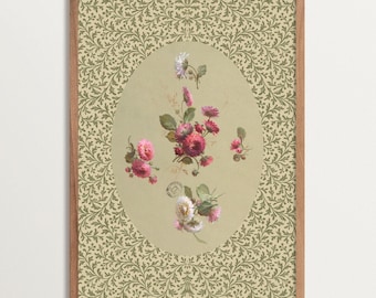 Vintage Blumenbouquet Kunstdruck – Romantischer Cottagecore Blumendruck, Nostalgische Landhausstil für Esszimmer & gemütliche Schlafzimmer