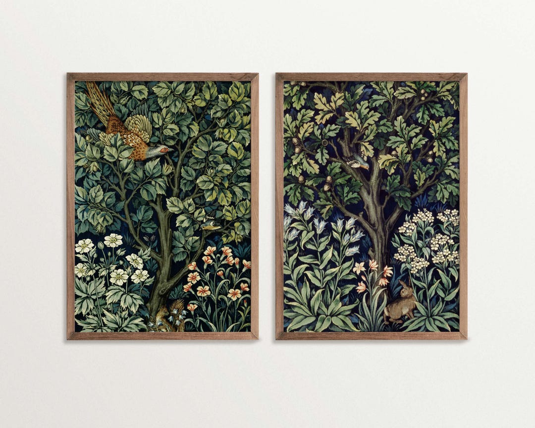 William Morris Print Set, Moody Botanical Wall Art, Vintage Tapestry ...