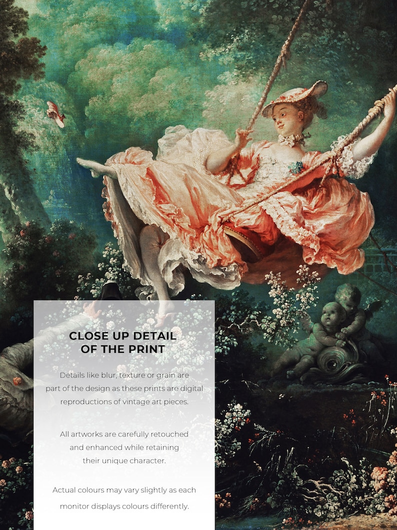 Rococo Decor Painting Print - The Swing | Maximalist Decor | Famous Paintings image 6