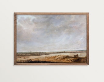 Stimmungsvolle Landschaftsmalerei Druck, Holländische Landschaft, Antiker Kunstdruck