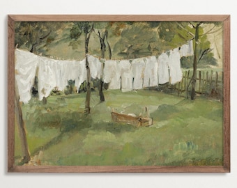 Laundry Room Art - Clothesline | Vintage Farmhouse Decor | Antique Wall Art