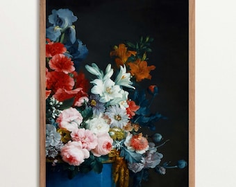 Dark Flower Art Print, Baroque Still Life, Black Botanical Artwork