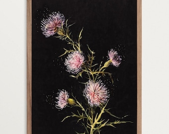 Dark Painting Print – Study of Thistles | Moody Floral Print, Vintage Wall Art, Dark Academia Decor