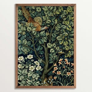 ウィリアム・モリスの自然画、ムーディーな植物の壁アート、ヴィンテージのタペストリー装飾、ダークアカデミアの森のアート、アンティークな花柄の壁装飾