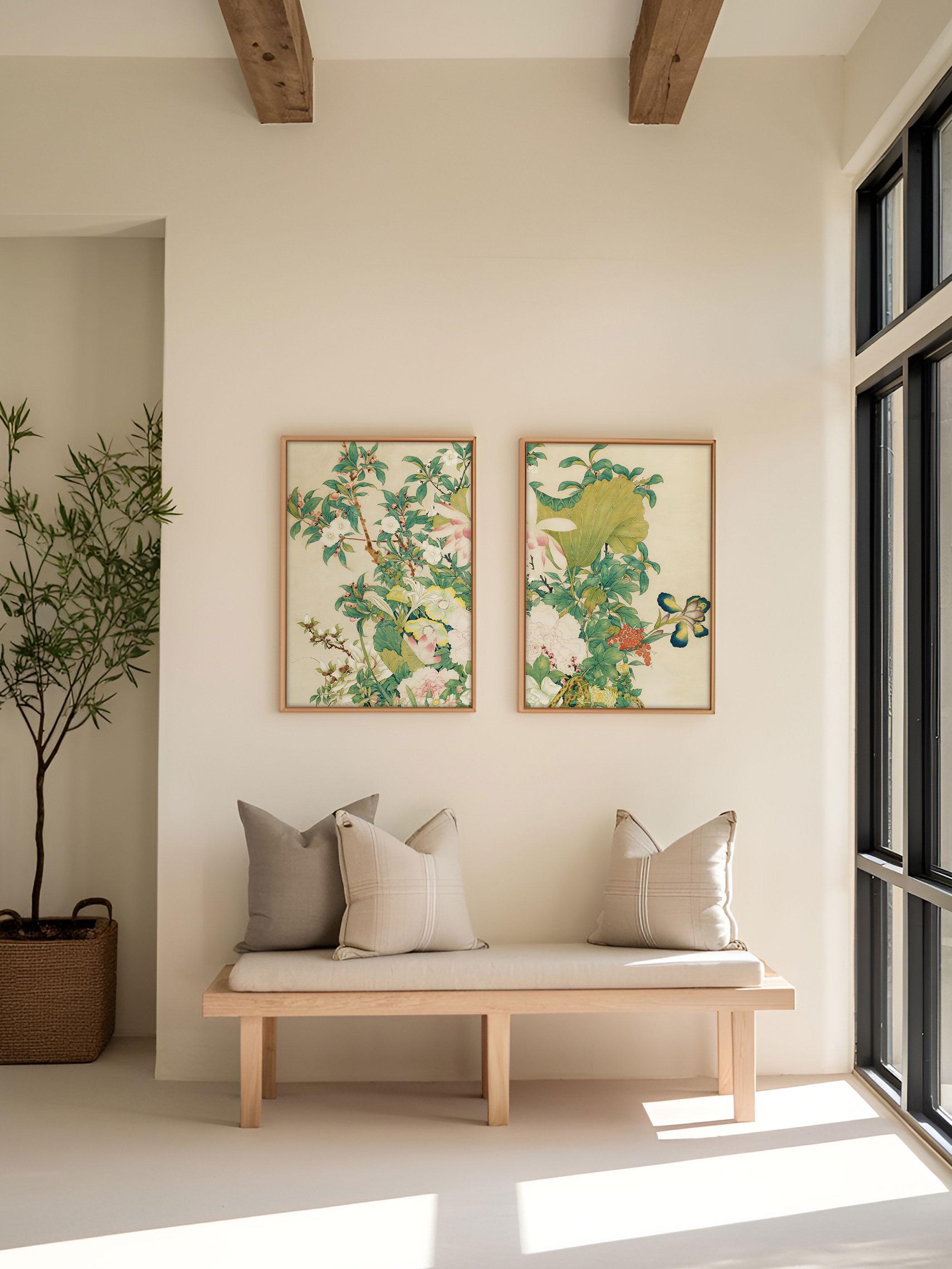 Green Chinoiserie Floral Wall Art Set of Two – Vintage Botanical Print ...