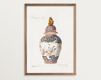 French Chinoiserie Vase Art Print | Vintage Asian Wall Art | Chinoiserie Ginger Jar Art