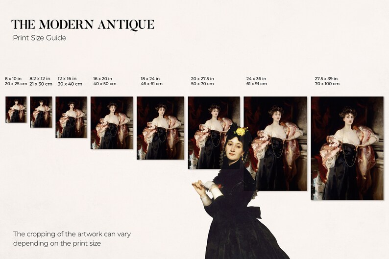 Size guide from Modern Antique Prints with the available size options for the art print.