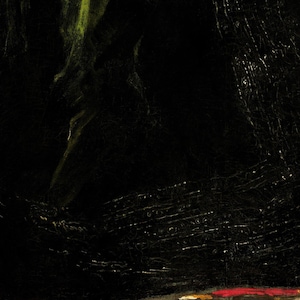 Close-up image of an art print displaying intricate details and texture, highlighting the brushstrokes and color depth. The print showcases the fine craftsmanship and high-quality reproduction of the artwork.