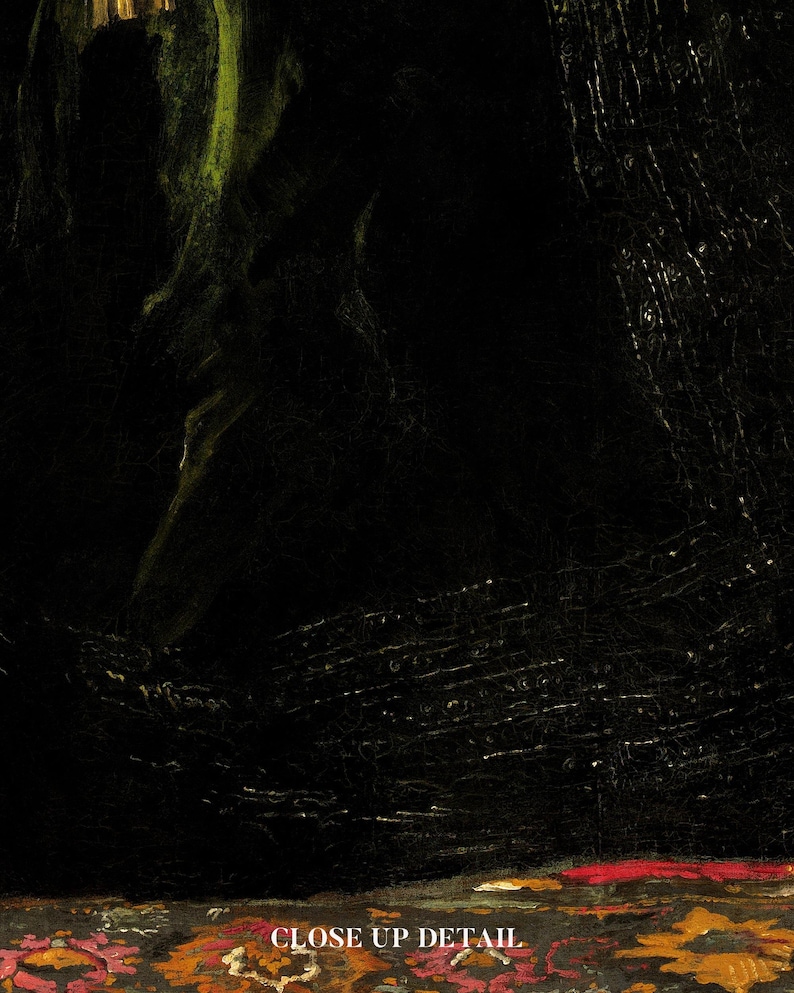 Close-up image of an art print displaying intricate details and texture, highlighting the brushstrokes and color depth. The print showcases the fine craftsmanship and high-quality reproduction of the artwork.