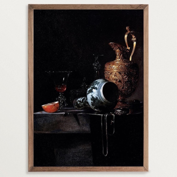 アンティーク 油絵 静物 オランダの静物画 | ダークアカデミア風装飾 | 食べ物の静物画