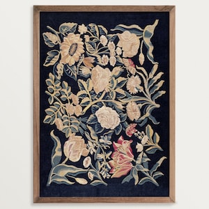 Vintage Textile Wall Art Print  Floral Rug Pattern Art Print | Antique Botanical Pattern Print
