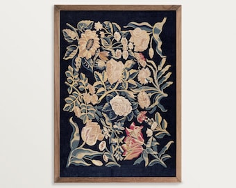 Vintage Textile Wall Art Print  Floral Rug Pattern Art Print | Antique Botanical Pattern Print