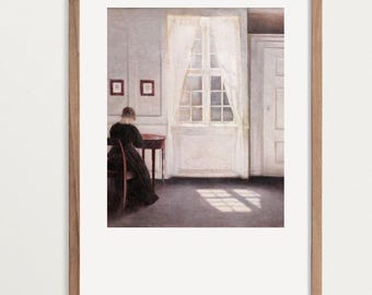Quiet Interior Art Print – Minimalist Scandinavian Wall Art, Vilhelm Hammershoi Painting for Nordic Decor