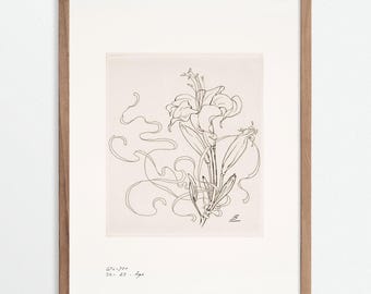 Boceto de flores de porcelana francesa - Lis (Lirio) / Estampado de estilo chinoiserie / Arte mural asiático vintage / Decoración campestre francesa