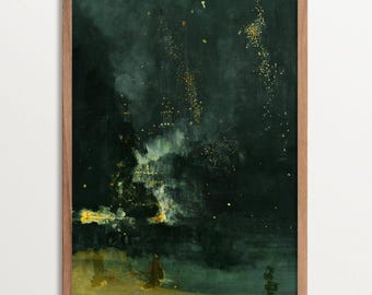 Moody Landscape Painting Print – Nocturne | Dark Art, Vintage Wall Art, Night Sky Print