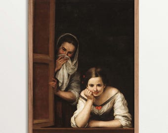 Vintage Portrait Painting Print, Funny Bathroom Art, Eclectic Wall Art, Dark Academia Decor