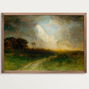 Landscape Painting Print | Vintage Country Farmhouse Decor | Rustic Oil Painting Print