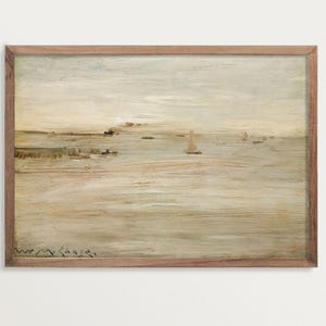 Vintage Neutral Beach Painting – Marine | Minimalist Landscape | Neutral Painting Print