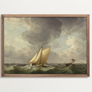 Vintage Seascape Nautical Wall Art, Sailing Boat Print, Ocean Scene Coastal Decor, Maritime Seafarer Wall Art, Sea Painting Poster