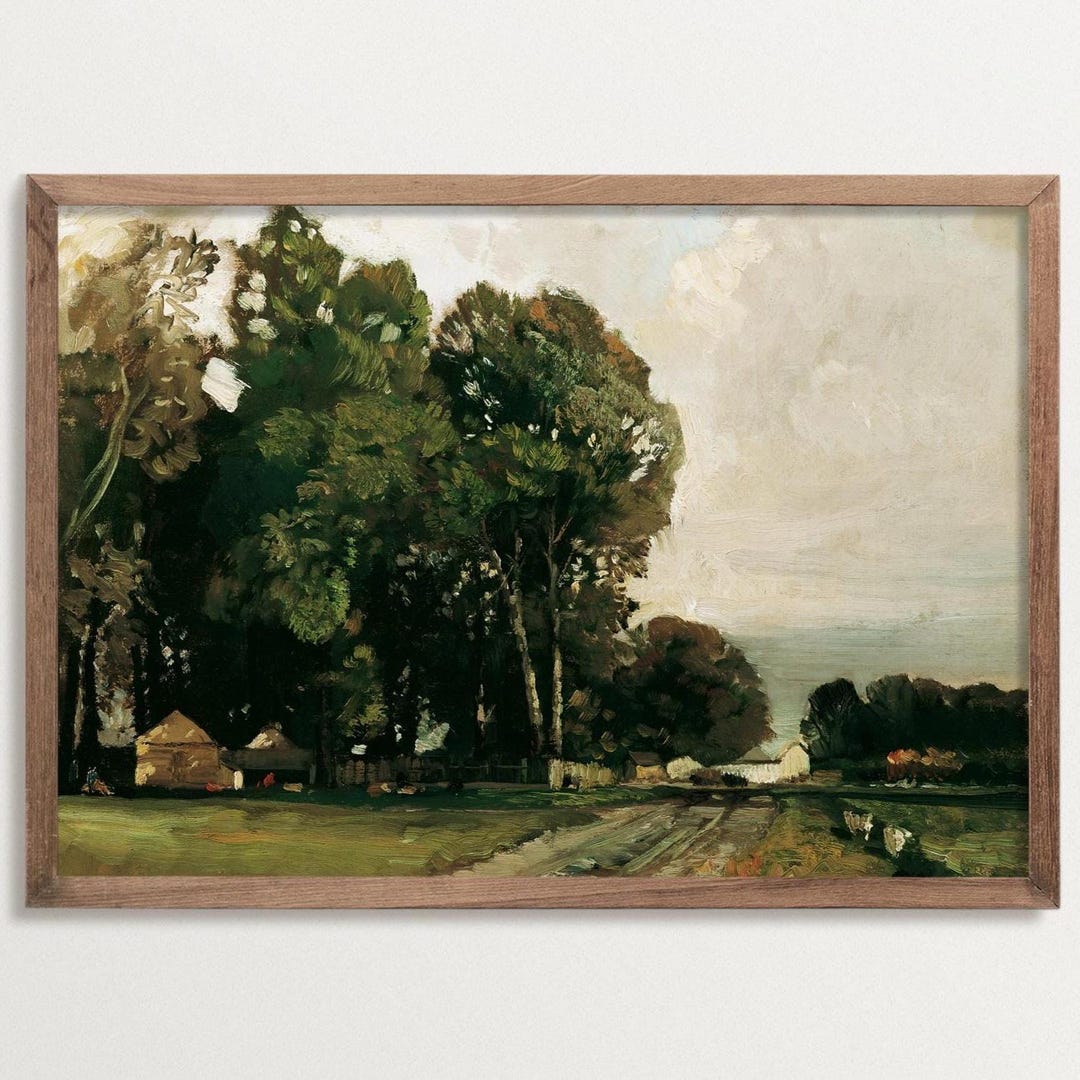 Vintage Landscape Wall Art – Antique Countryside Painting Print, Rustic ...