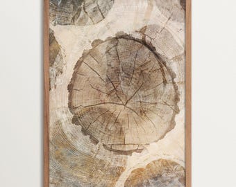 Tree Ring Art Print – Japandi Minimalist Home Decor, Wood Grain Poster