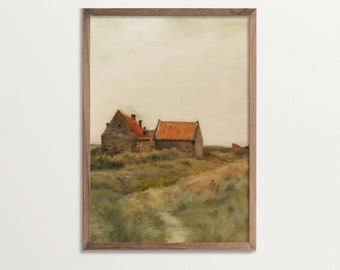 Impression d’art de campagne – Jour d’octobre | Peinture de paysage, décor de chalet de campagne Français, paysage maussade