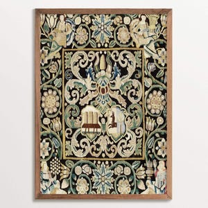 Vintage Textile Wall Art | Floral Rug Pattern Art Print | Vintage Boho Decor