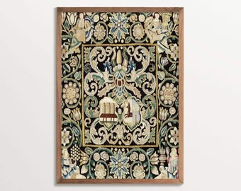 Vintage Textile Wall Art | Floral Rug Pattern Art Print | Vintage Boho Decor
