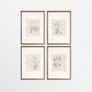 Print Set of Four Antique Botanical Prints No. 01 |  French Porcelain Flower Sketches | Antique Chinoiserie Print | Cottagecore Decor