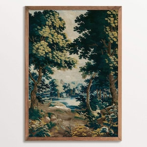 Stampa artistica arazzo Verdure, paesaggio boschivo vintage, arte murale barocca storica, elegante arredamento europeo, regalo d'arte senza tempo per la casa