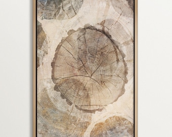Large Tree Ring Canvas Wall Art – Rustic Earth Tone Nature Print, Japandi Wabi Sabi Decor, Organic Textured Framed Art for Living Room
