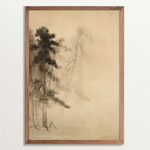 Wabi Sabi Wall Art, Stampa artistica di schizzo di un albero di pino, Arte murale minimalista