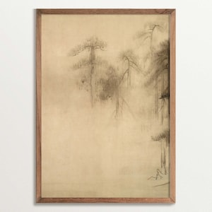 Wabi Sabi Wall Art, Stampa artistica di schizzo di un albero di pino, Arte murale minimalista