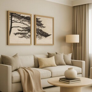 Wabi Sabi Pine Tree Wall Art Set – Vintage Woodland Landscape Diptych ...