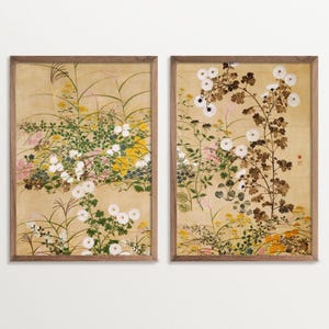 Diptych Chinoiserie Wall Art Prints - Grandmillenial Gallery Wall Set of 2, Vintage Botanical Decor, Elegant Home Art